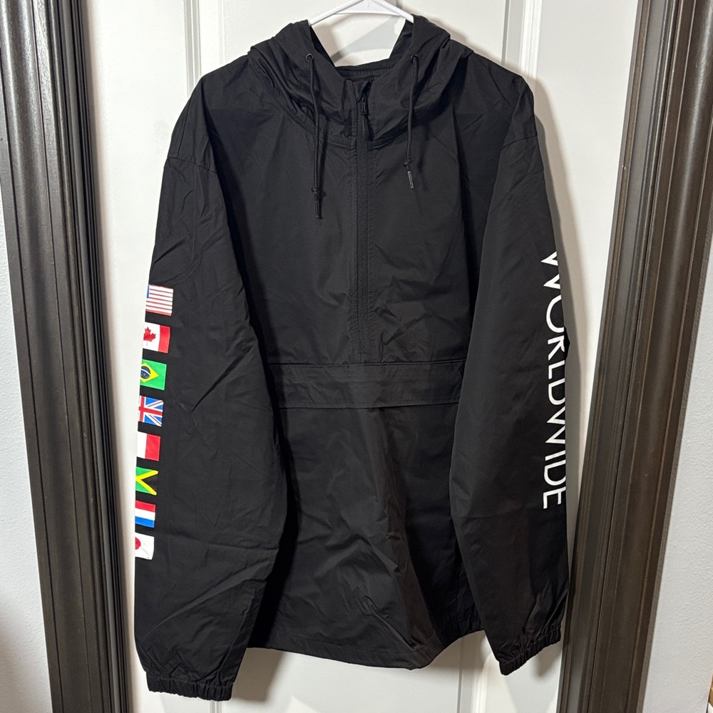 HUF Black Worldwide Flag Windbreaker - NWOT